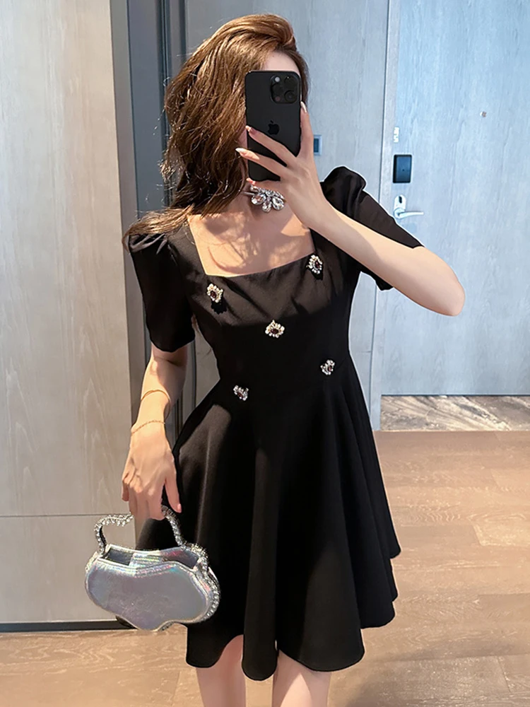Party Wear Cute Simple Black Dresses Luxury Retro Mini Dress For