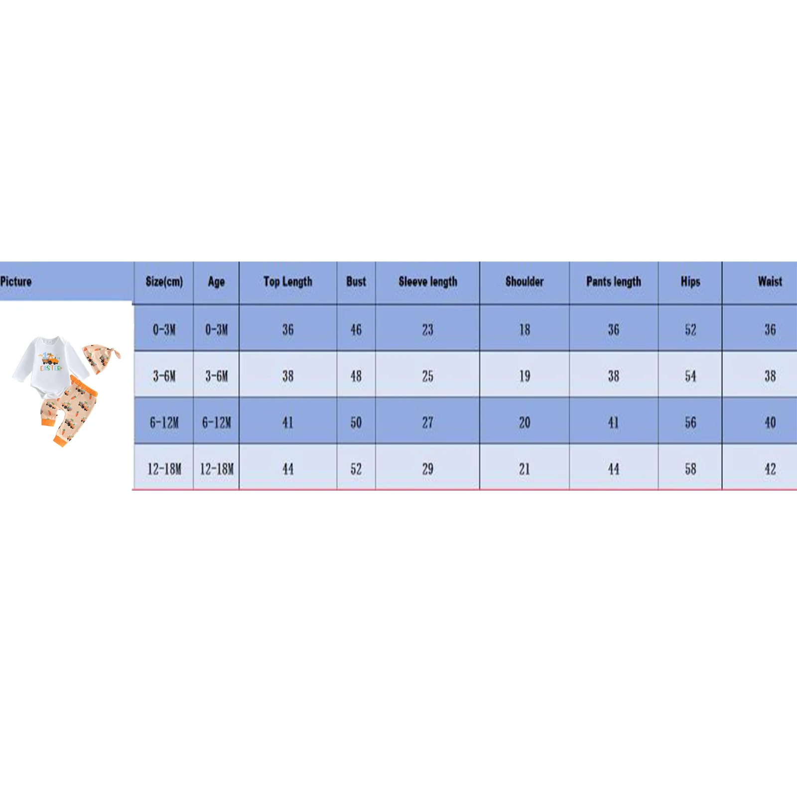 베이비 보이 부활절 의상 당근 트럭 긴 소매 롬퍼 바지와 모자 3피스 봄 세트