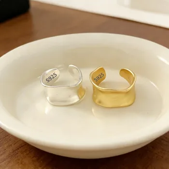 Anelli aperti larghi in argento sterling 925 per donna, anello da dito regolabile liscio geometrico semplice vintage, gioielli ipoallergenici, regalo