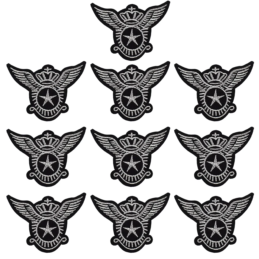 

10PCS Badge Clothing Patch Iron Silver Embroidered Crown Wings Applique Patches Sewing Accessories Sticker on Clothes Jacket Bag