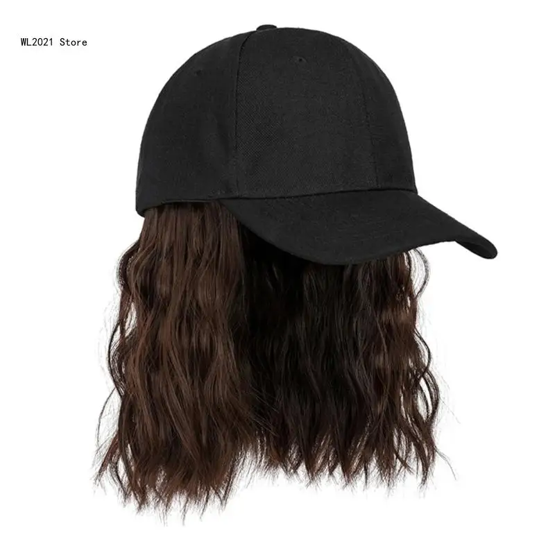 Women Baseball Hat with Attached Short Curly Hair Wig Detachable Natural and Soft Bob Hair Wig for Female baseball cap