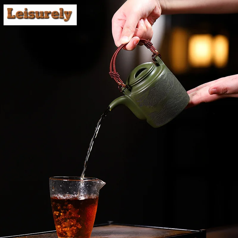 300ml Traditional Yixing Purple Clay Teapots Handmade Lifting Handle Pot Raw Ore Green Mud Tea Making Kettle Zisha Tea Set Tea