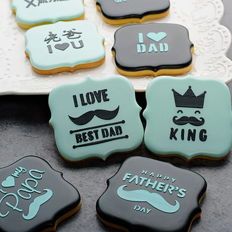 

Happy Mother's/Father's Day Cookie Stencil Baking Cake Mold Fondant Coffee Cookies Stencil Template for Biscuits Decoring Tools