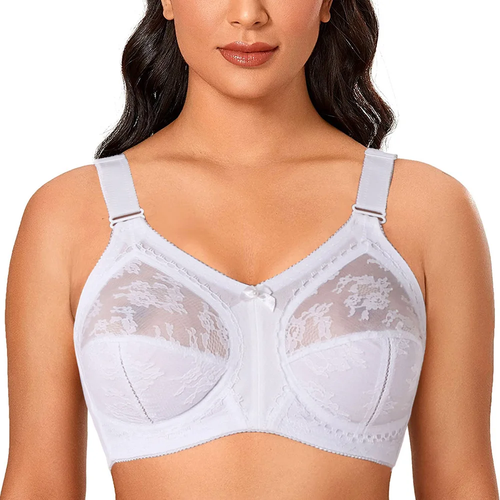 Weiß Große Minimizer Bras Plus Größe Spitze Bh Frauen Ungefüttert Volle Abdeckung Ultra Dünne Drahtlose Eingestellt straps D E F G H I