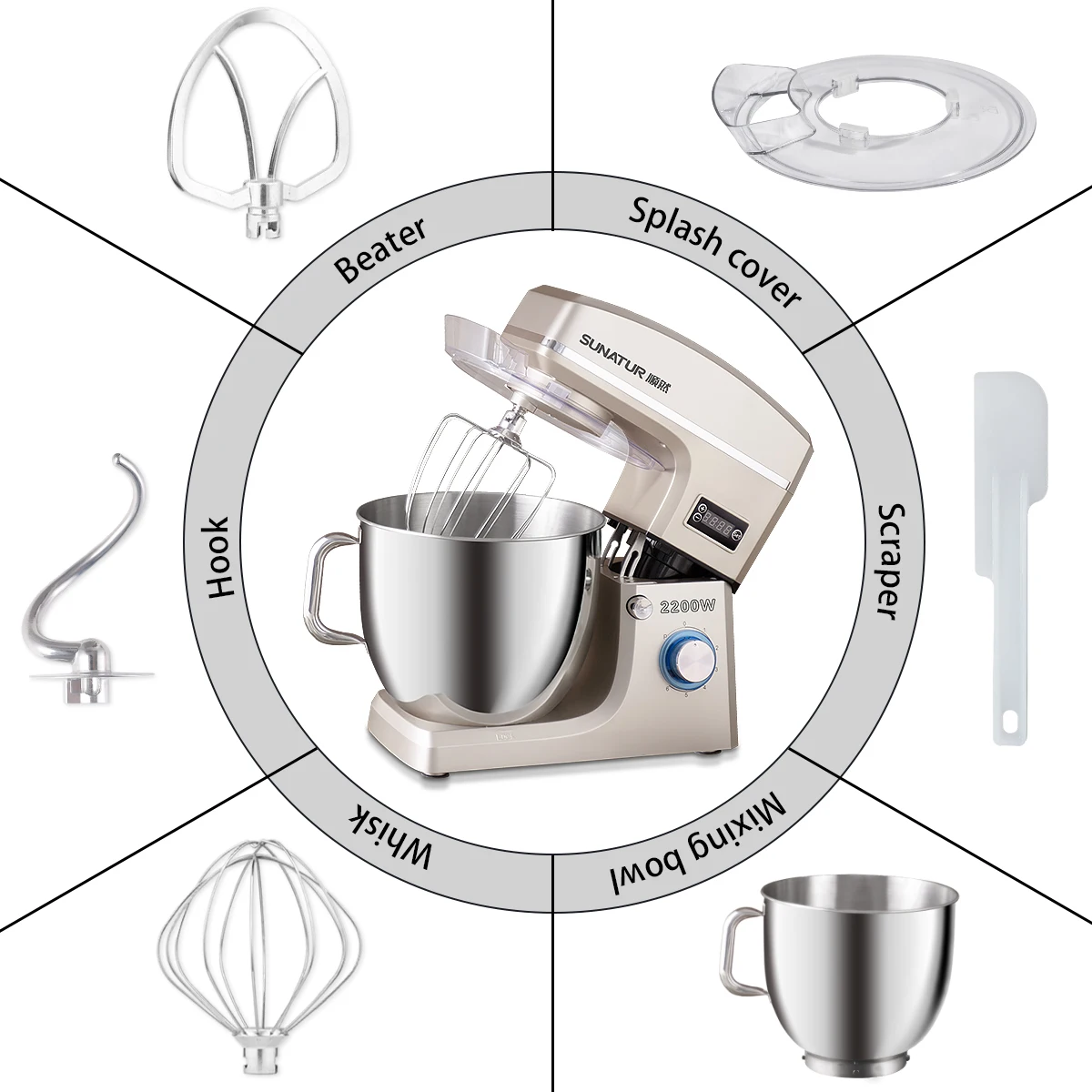 SUNATUR 10LStand Mixer Dough Kneading Planetary Proccessor Beater Machine Electric Kitchen Blender Cake Automatic Home Appliance 6