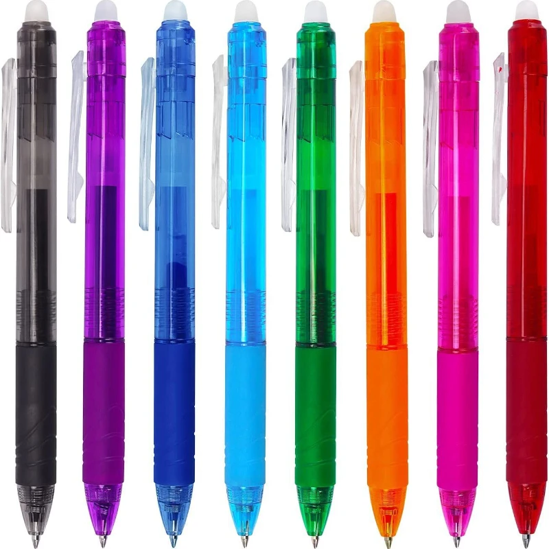 Temiary - Bolígrafos De Gel Retráctiles Borrables, Para Quitar Errores, 8 Bolígrafos Y 10 Recambios, Bonito Bolígrafo Con Borrador, Punta Fina De 0,5 Mm, Bolígrafos Estéticos Para Escribir Crucigramas
