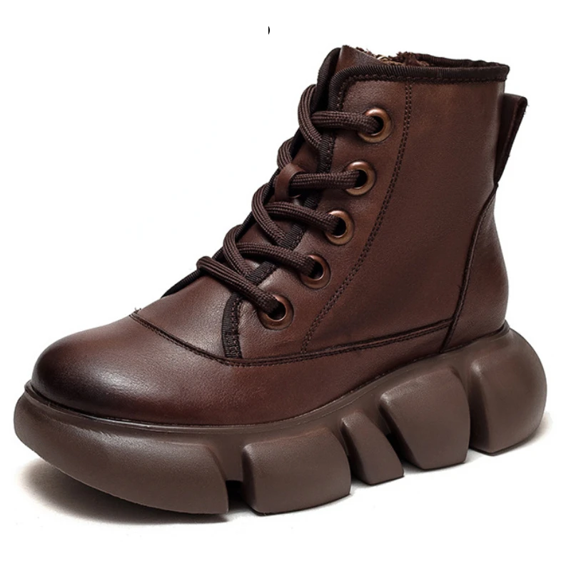 

Fujin 5cm Ankle Genuine Leather ROME Motorcycle Spring Ethnic Woman Shoes Retro Natural Platform Wedge Autumn British Booties