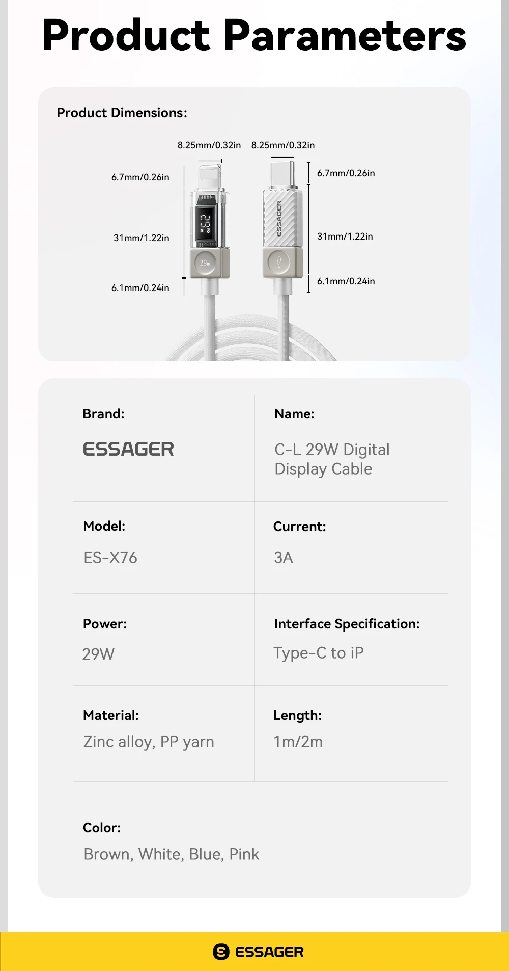 USB C Cable For iPhone 14 13 12 11 Pro Max Xs Digital Display Wire PD 29W Fast C