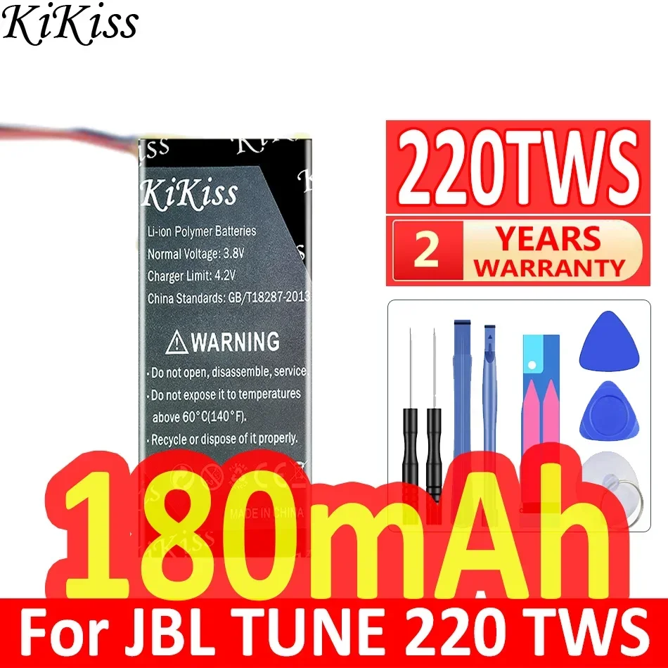 Мощный аккумулятор KiKiss 180 мАч для JBL TUNE 220 TWS 220TWS 225TWS 225 TWS, 2-проводные цифровые аккумуляторы