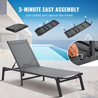 SucceBuy Chaise Lounge Chair Outdoor Aluminum Patio LoungeFolding Pool Lounge Recliner Full Flat for Patio Beach Pool Dark Grey 4