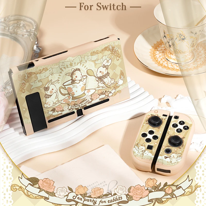 chá de coelho nintendo switch capa protetora capa dockable design rachado disco escudo para nintendo switch acessórios