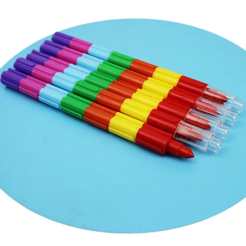 Stackable 10 Color Building Blocks Crayon Pen Birthday Party Gift Bag Fillers for Kid Student Drawing 10PCS colored crayons children painting supplies