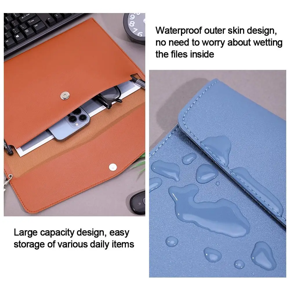 Leather Leather Document Pouch With Handle Large Capacity Briefcase A4 A5 File Organizer Pouch School Office