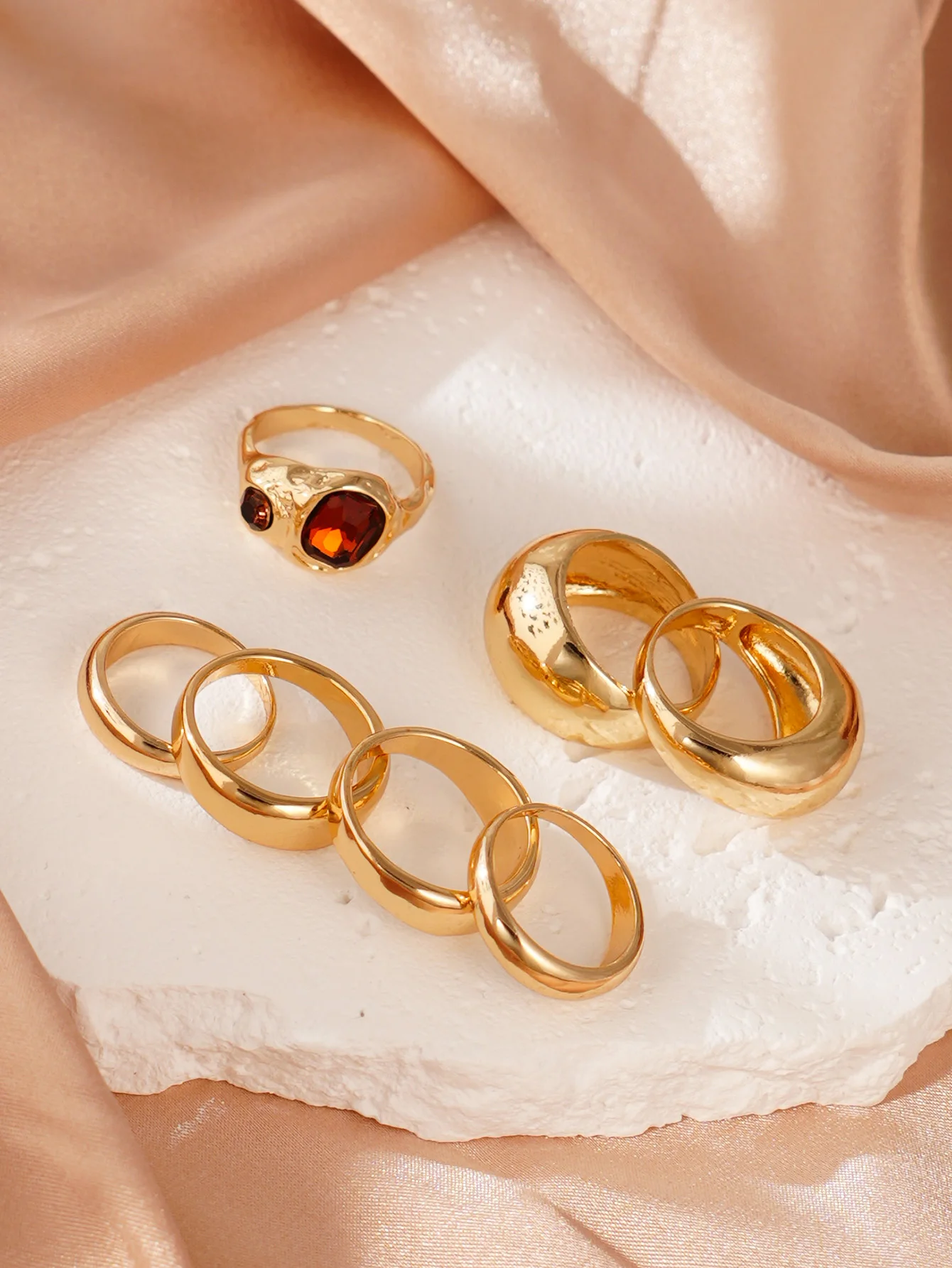 7pcs Hip Hop Geometric Smooth Wide Ring Womens Party Daily Jewelry Gift