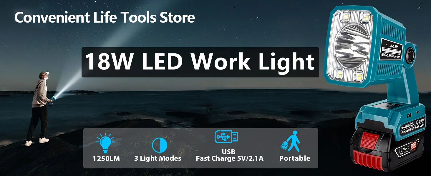 LED Flashlight for Bosch 18v Battery 18W LED Work Light Battery lamp Flood Light