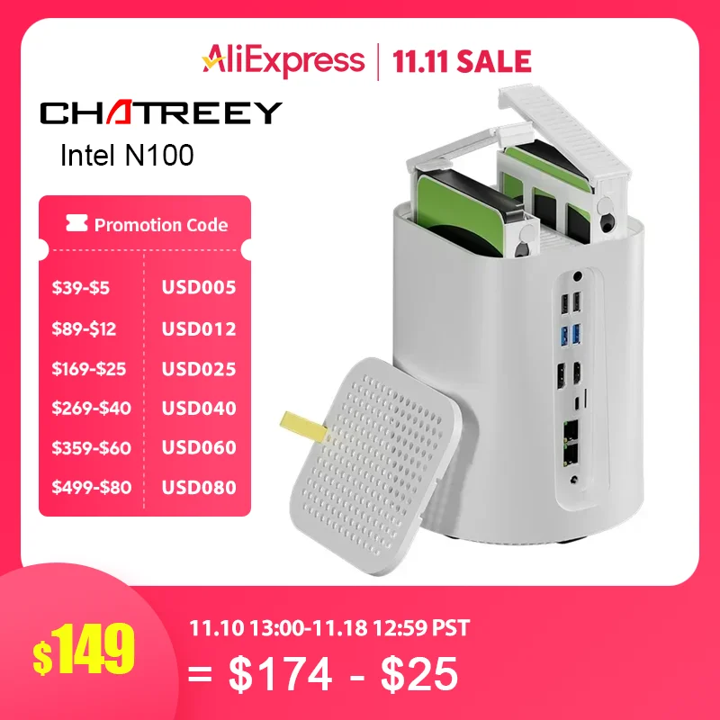 Mini PC Intel Celeron N100 SSD Windows 11 Computer Dual 2.5G LAN Chatreey