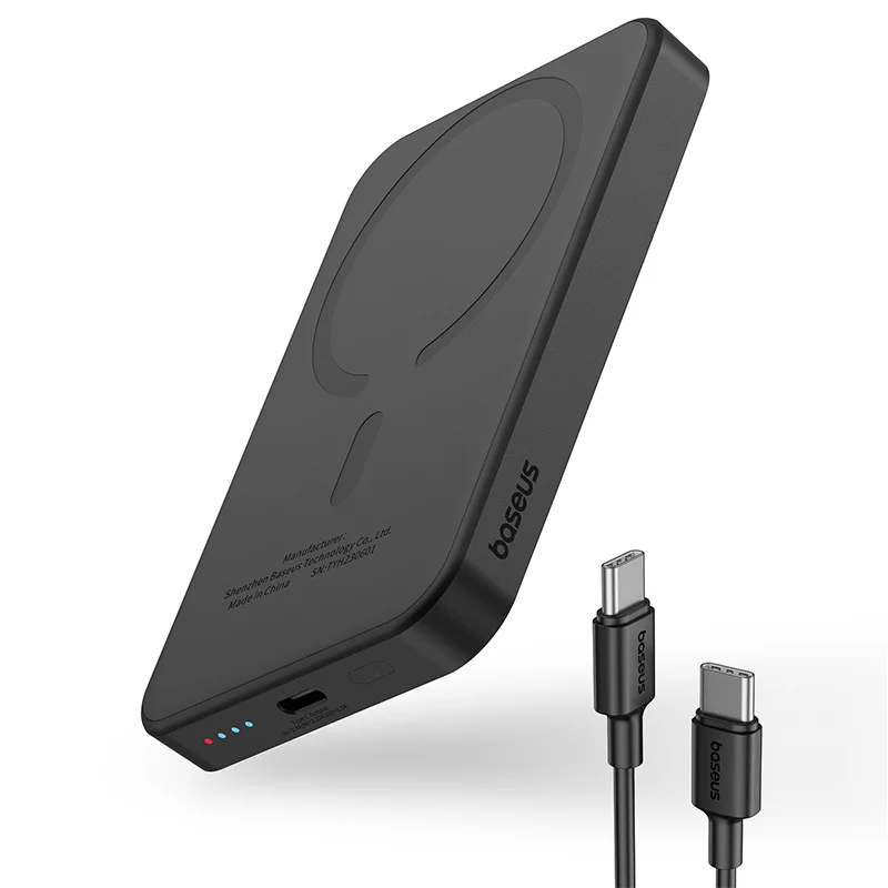 thumbnail image 1 of Baseus Mini - Banco de energía magnético de carga rápida, 5000 mAh, cargador inalámbrico de 20 W, carga rápida con cable para iPhone 16, 15, 14 Pro Max, 1 of 5