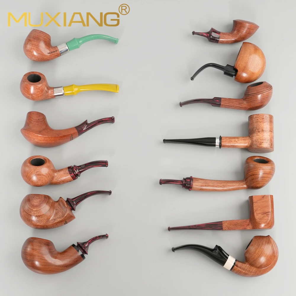 MUXIANG Rainbow Series Tobacco Pipe Sandalwood Pipe 3/9mm Filter Solid Wood with Rainbow Colored Mouth Father Day Gift
