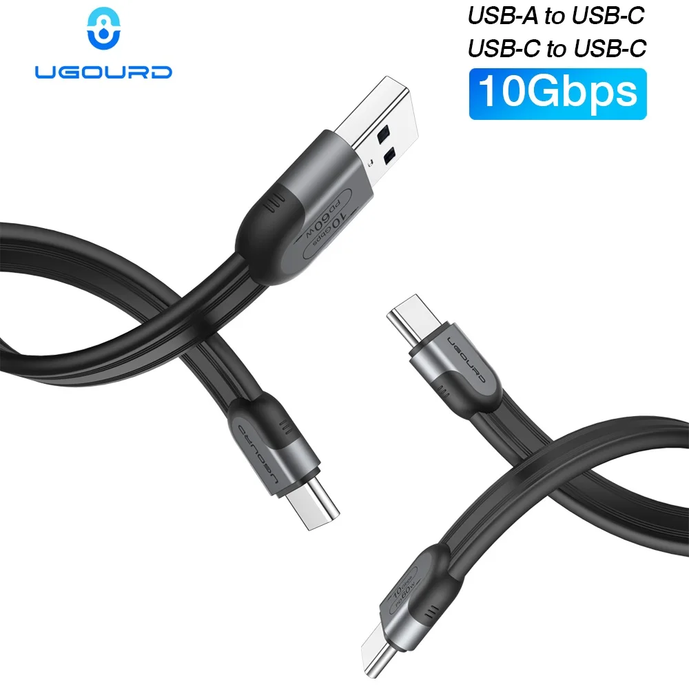UGOURD High-Speed USB-C to USB-A Flat Ribbon Charging Cable, 60W Fast Charge, 10Gbps Data Transfer, Length Options Available