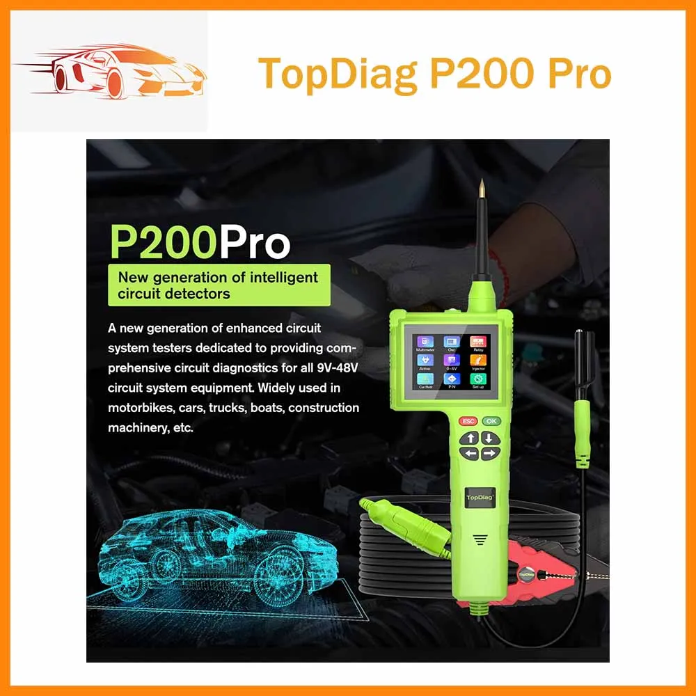 

TopDiag P200 Pro Smart Hook Master Edition Car Circuit Tester 9-48V Automotive Power Probe Electrical System Diagnostic Tester