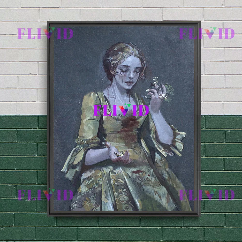 Mystical Vintage-Inspired Woman Wall Art Canvas - Dreamy Dark Tone Emotional Figure Decor Poster Print