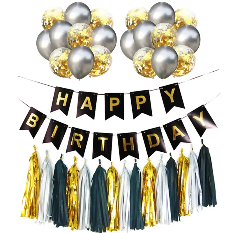 

Gold Plated Letter Fish Tail Birthday Flag Pulling Party Supplies Children's Birthday Decoration Banner Site Layout Balloon Set