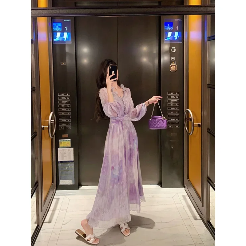 

2024 New High End Design Feeling Slim Purple Dress Elegance Celebrity Princess Dress Summer Dress summer
