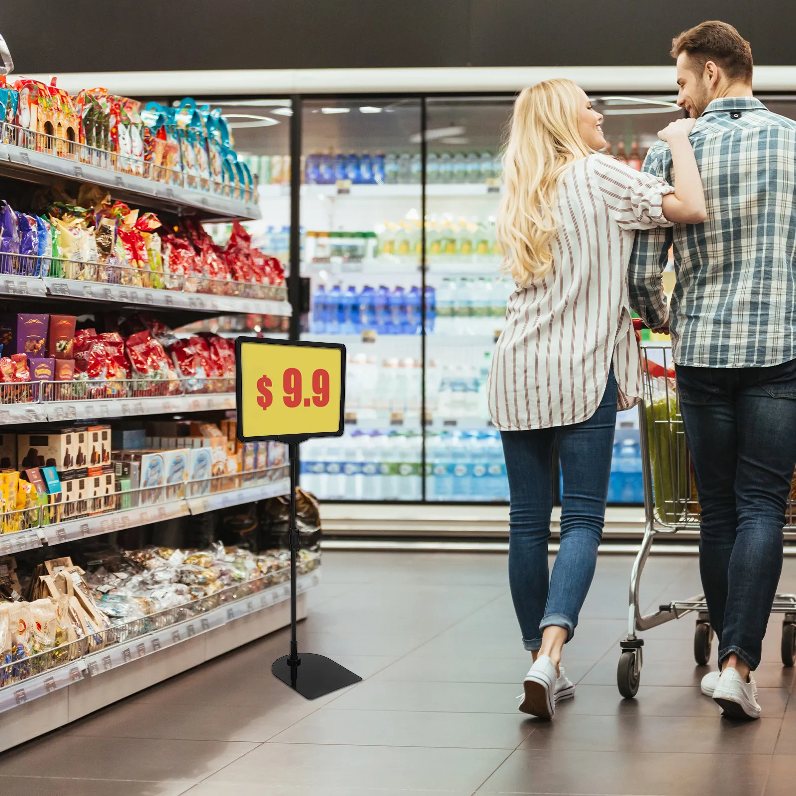 조절 가능한 스테인리스 스틸 포스터 스탠드, 매장, 상점, 사무실용 바닥 거치형 광고 표지판 홀더 (가로/세로)