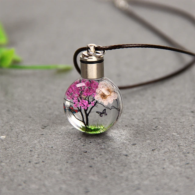 Neue Licht Getrocknete Blume Schmetterling Glas Ball Auto Anhänger