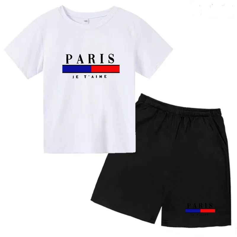 Summer Kids Casual Set T-shirt Shorts Creative Print Set for Boys and Girls for Ages 3-13 Charming Outdoor Activities 2 Pieces