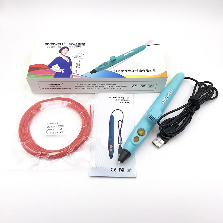 Myriwell RP-200A DIY 3D Pen,USB Charging 3D Printing Pen,1.75mm PCL Free Filament Creative Toy Gift For Kids Design