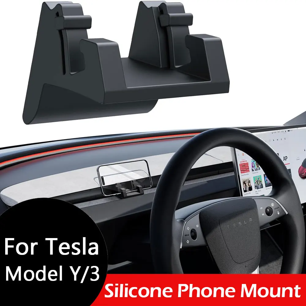Support de téléphone en silicone pour Tesla Model Y Juniper 2026 et Model 3 Highland 2017-2025, également compatible avec le crochet de ventilation et le support de lunettes de soleil