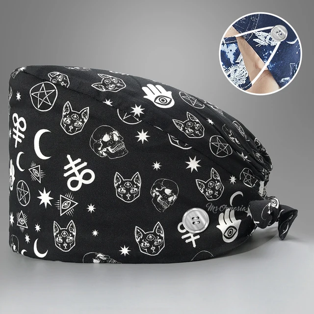 New Fashion Cotton Skull Cartoon Print Hat Adjustable Work Cap Beauty Salon Nursing Cap Male Surgical Hat Wholesale Scrub Caps 22193