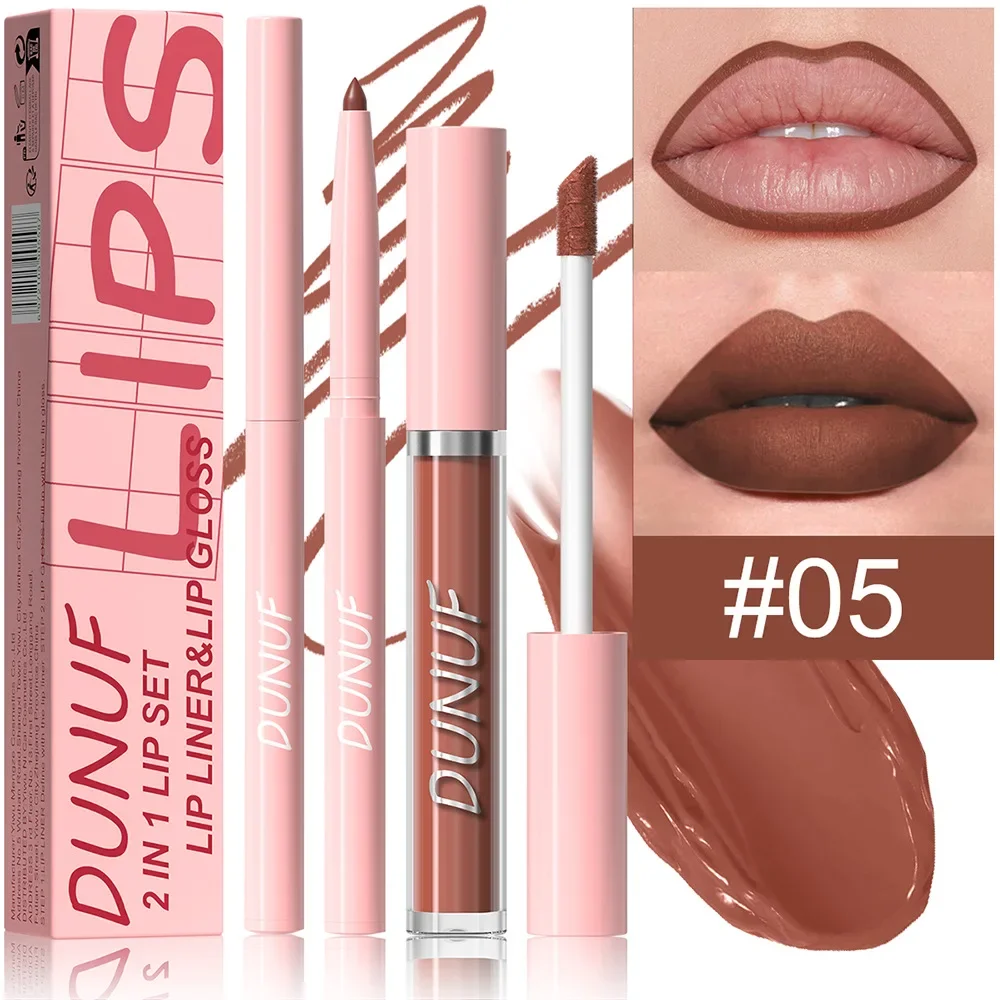 2-in-1 Matte Lipliner&lip Gloss Set 12 Color With Professional Lip Liner Pencil And Matte Liquid Lip Gloss For Women Makeup
