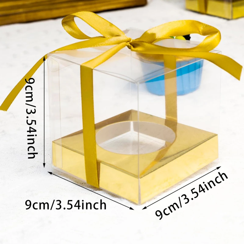 12Pcs PET Square Transparent Cupcake and Cake Boxes with Decorative Ribbons, Clear Plas... - SKU STCB1745 - UGI Packaging