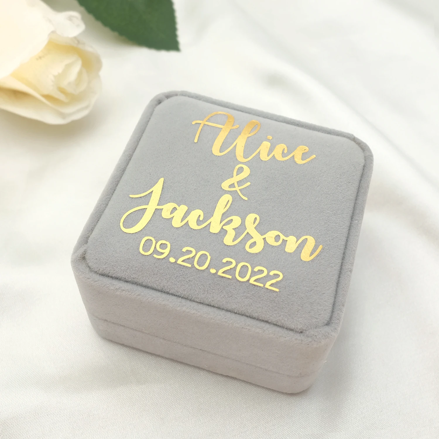 Custom Velvet Ring Box,Personalized Wedding Ring Bearer Box,Engagement Ring Holder,Proposal Ring Box for Wedding Ceremony