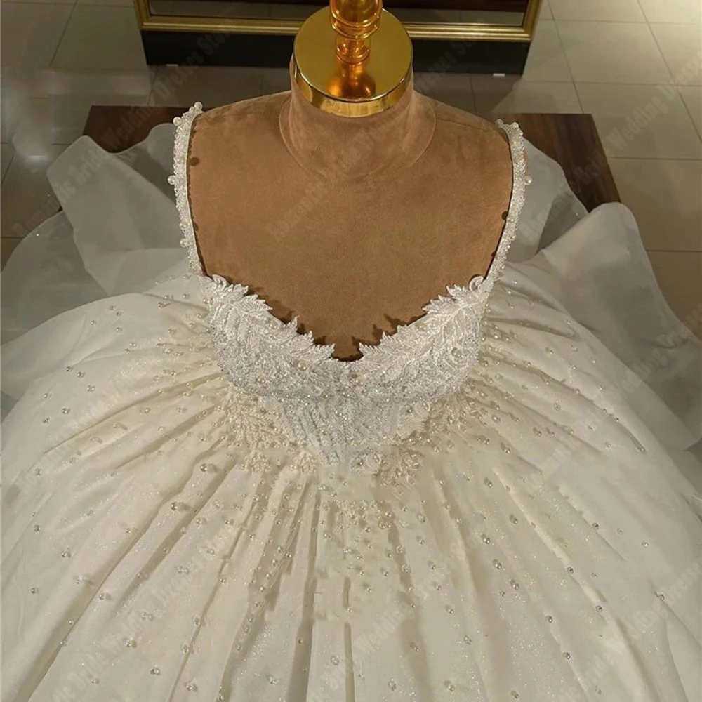 Sexy Women Wedding Dresses Lace Flower Print Bridal Gowns Mopping Lengt Sleeveless Princess Party Fluffy Vestidos De Novias 2025 4