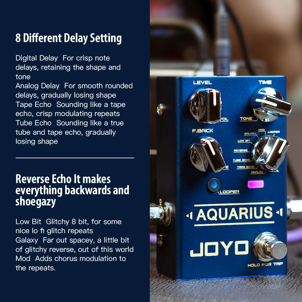 R-07 AQUARIUS Multi-mode Delay & Looper Pedal 8 Digital Delay Effects 5Min Loope