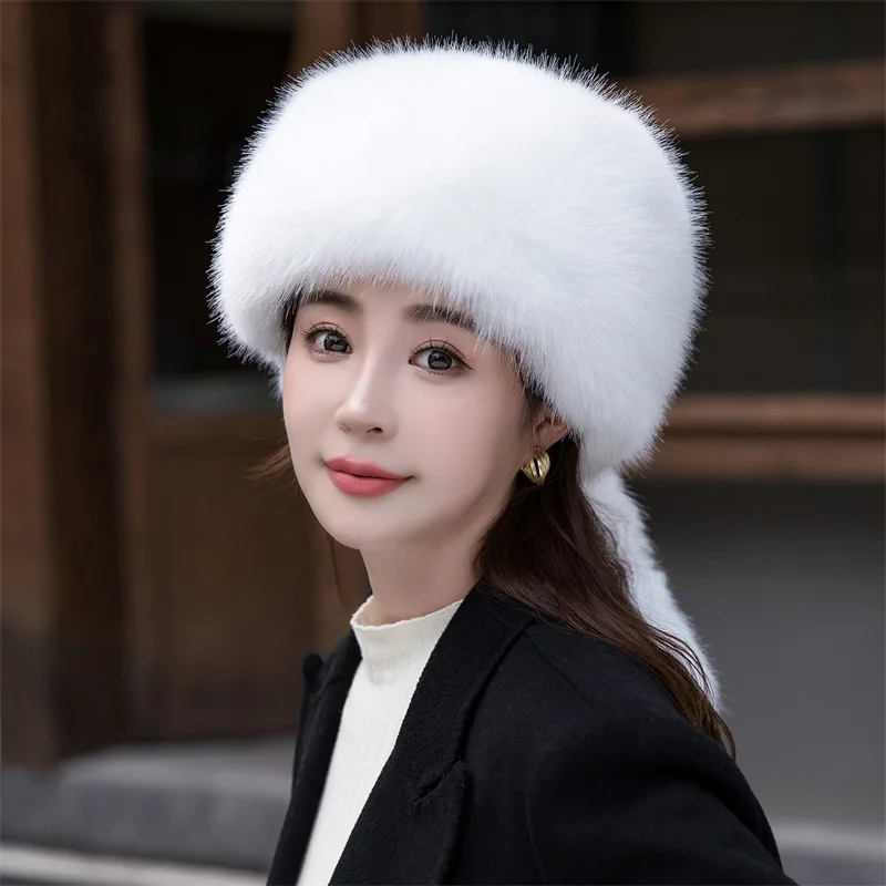 

Новая меховая шапка, женская шапка из искусственного лисьего меха, женская шапка, плотная меховая шапка, зимняя теплая Женская модная шапка для женщин, шапки с наушниками, шапки