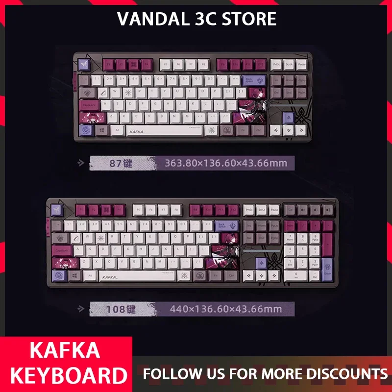 Anime Honkai: Star Rail Official Kafka Mechanical Keyboard Custom Tri-Mode Wired Wireless Bluetooth 5.0 Rgb Backlight Keyboard