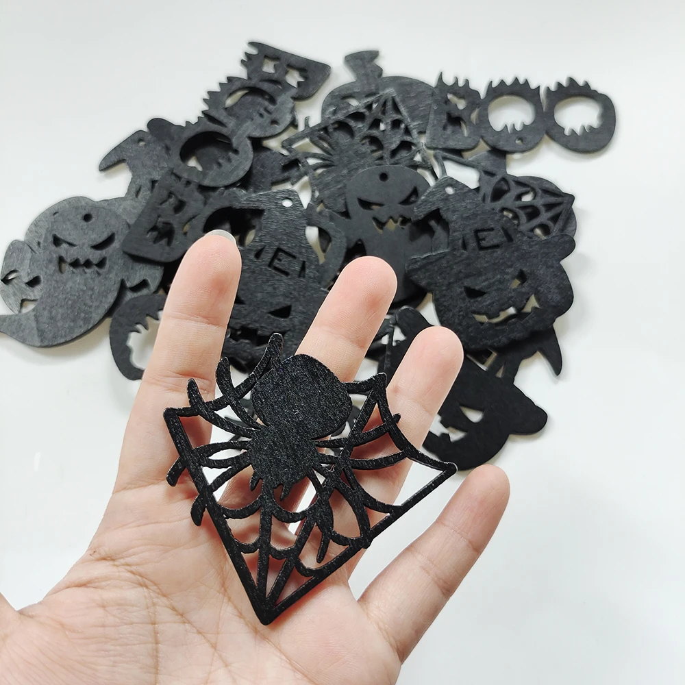 10 Stück Halloween-Dekoration Holzornamente Kürbis Geist Fledermaus Holzchips Happy Halloween Party Heim DIY Bastelgeschenk – Detail 5