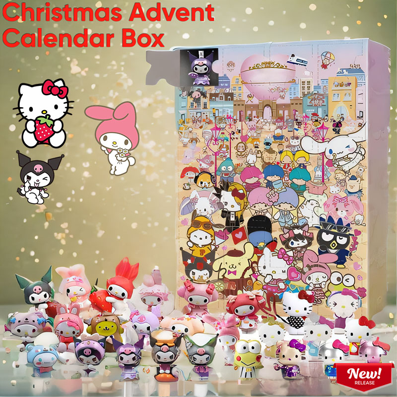 Sanrio Accessories Hello Kitty Christmas Advent Calendar Box Cinnamoroll Anime Figures Kuromi Model My Melody Xmas Gift Kid Toy