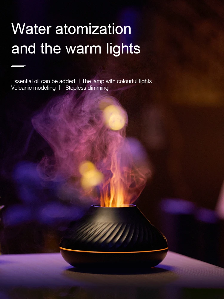 Gadgend volcanic flame aroma diffuser essential oil lamp 130ml usb portable air humidifier with color night light fragrance home