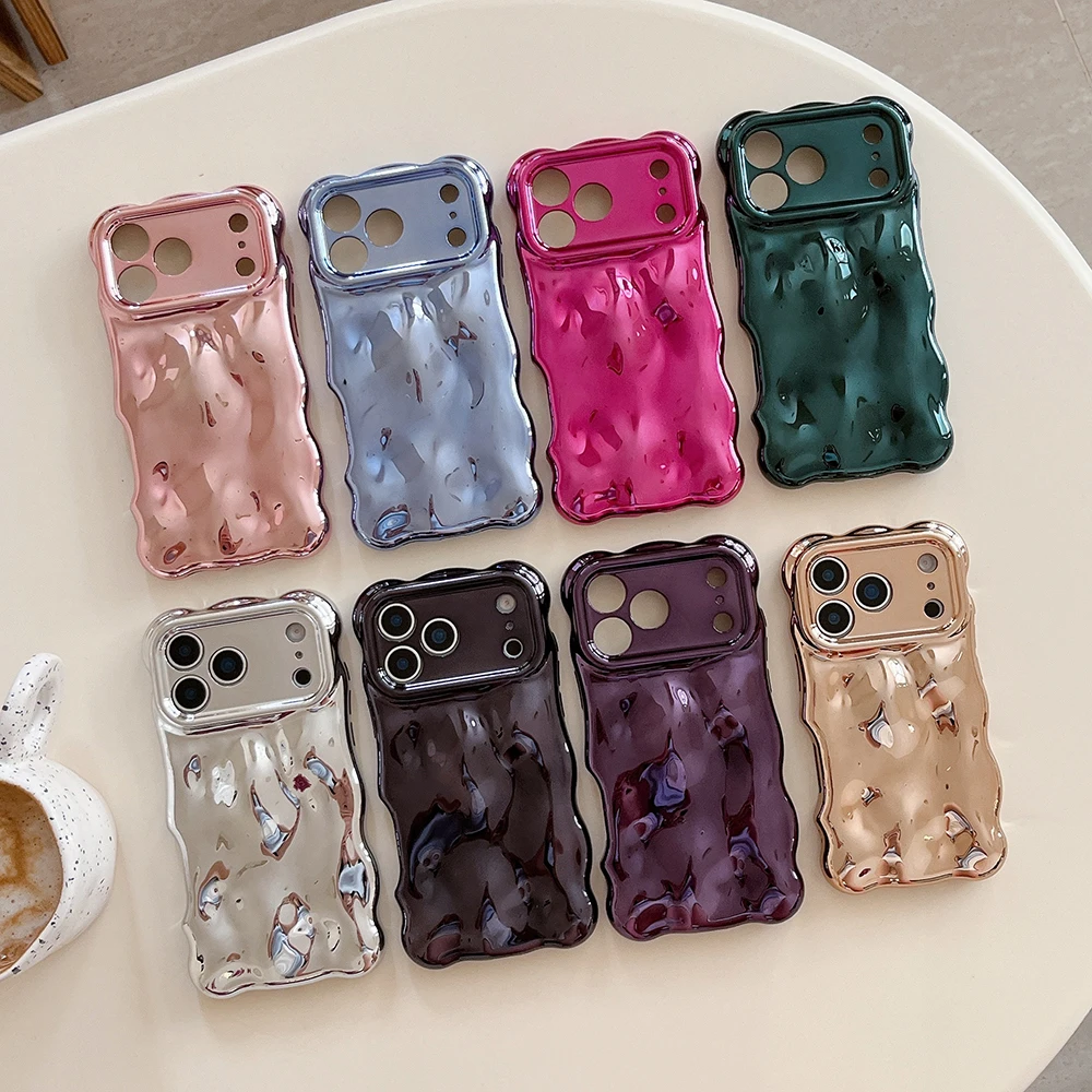 3D-Handyhülle mit Blasenwellenmuster für iPhone 17, 16, 15, 14, 13, 12, 11 Pro Max, 17 Air, galvanisierte, weiche, stoßfeste Rückseite