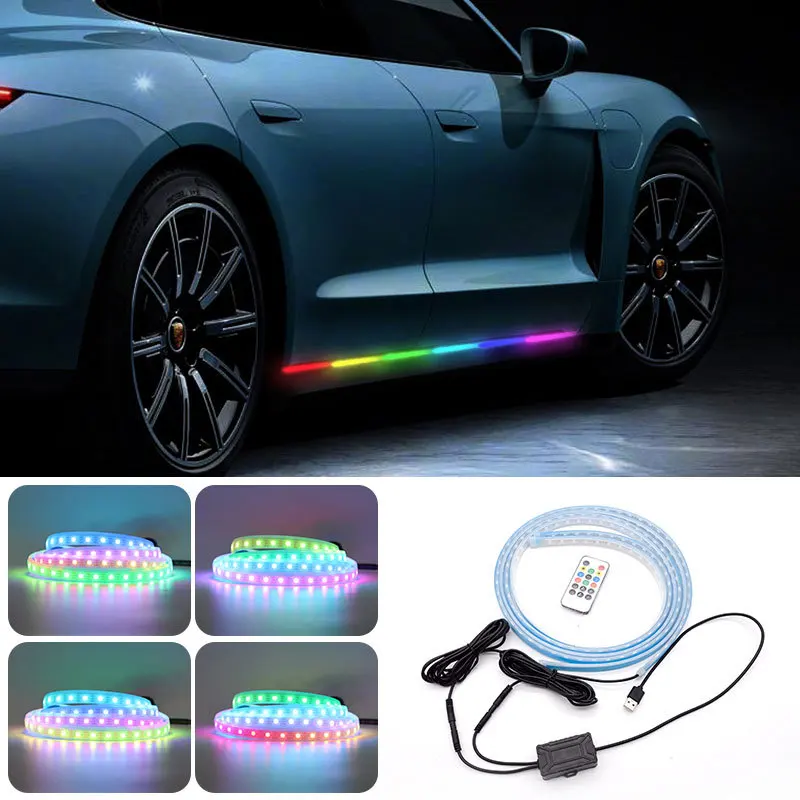 Car Side Door Skirt Light RGB LED Running Board Light Strip With Wireless Remote APP Control Auto Ambient Decorative Light Neon
