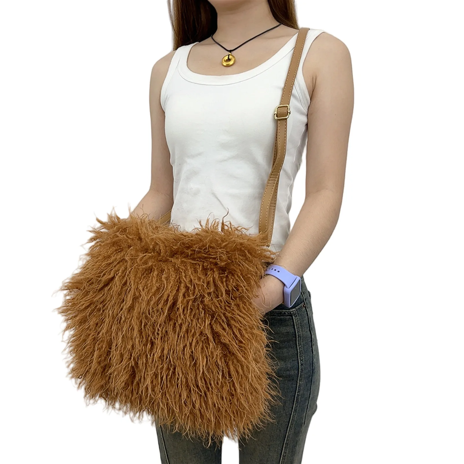 Women Fashion Faux Mongolia Sheep Fur handbags Beach Faux Wool Fur Shoulder Bag Ladies Faux Furs Handbag Luxury Crossbody Bags