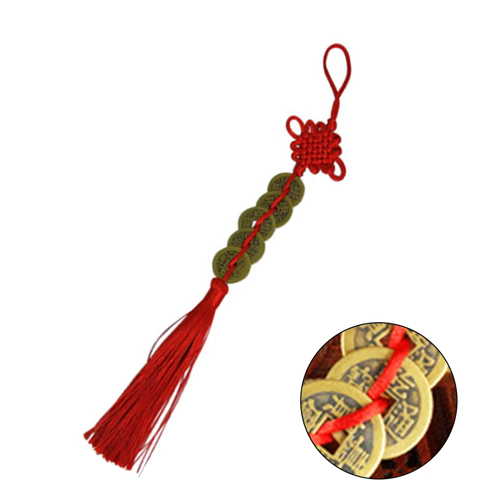 Home Chinese Knot Hanging Decor Good Luck 29cm Brass+cotton Rope Car Hanging Copper Coin Feng Shui Decor Health 6