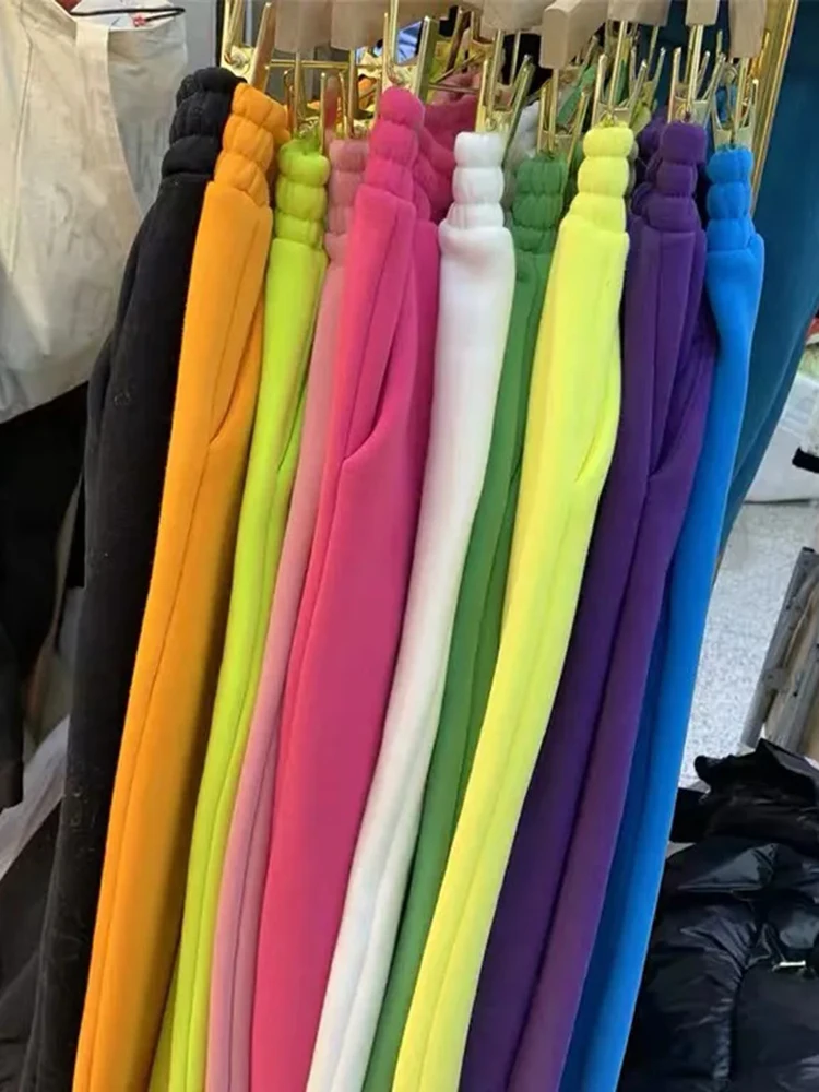 Warm 15 Colors Casual Velvet Lined Jogger Pants Women Korean Winter High Waist Lace Up Pantalones Chic Snow Wear Thicken Spodnie