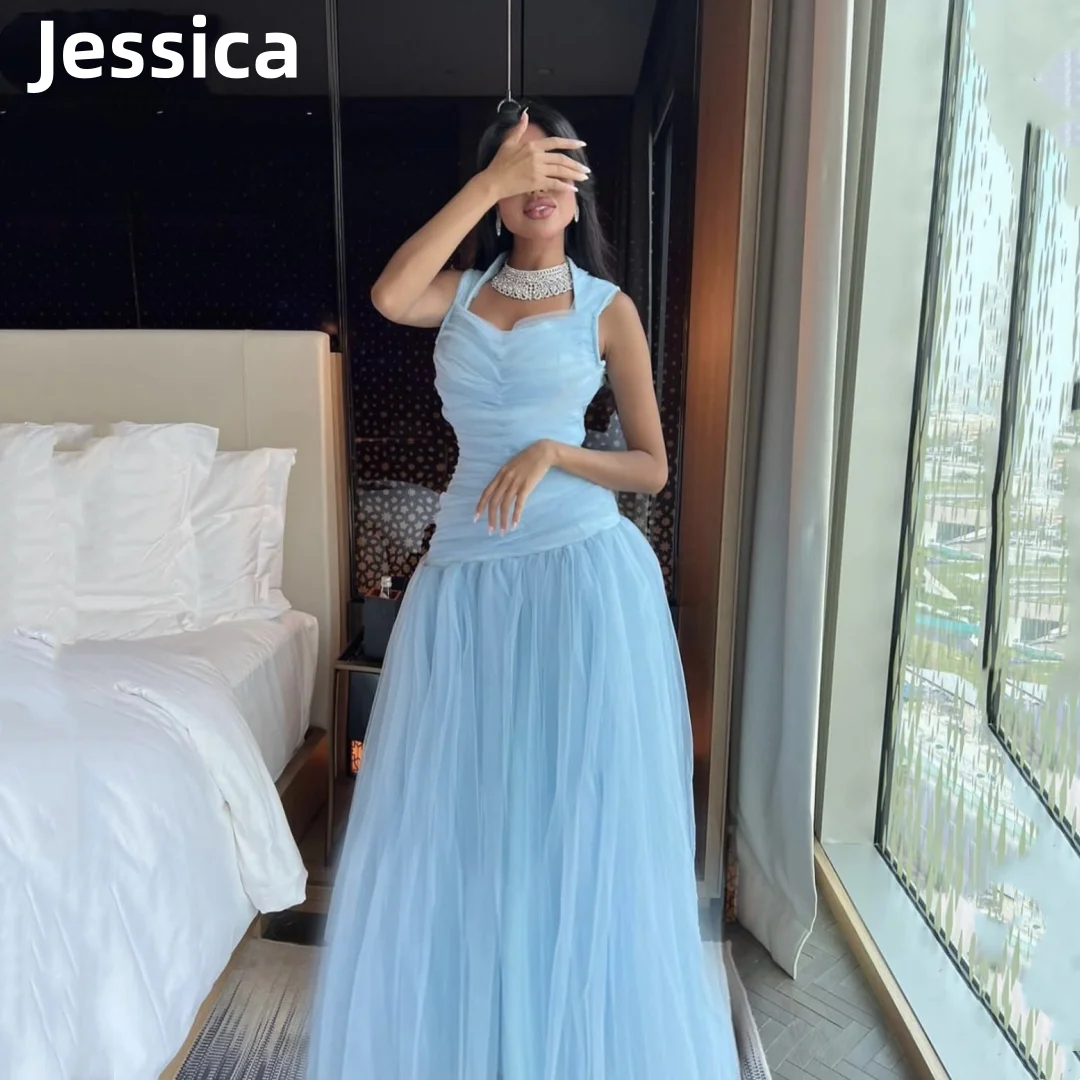 

Jessica Light Blue Prom Dresses فساتين السهرة Arab Evening Dress Formal Occasions Tulle A-line Birthday Dinner Party Dress