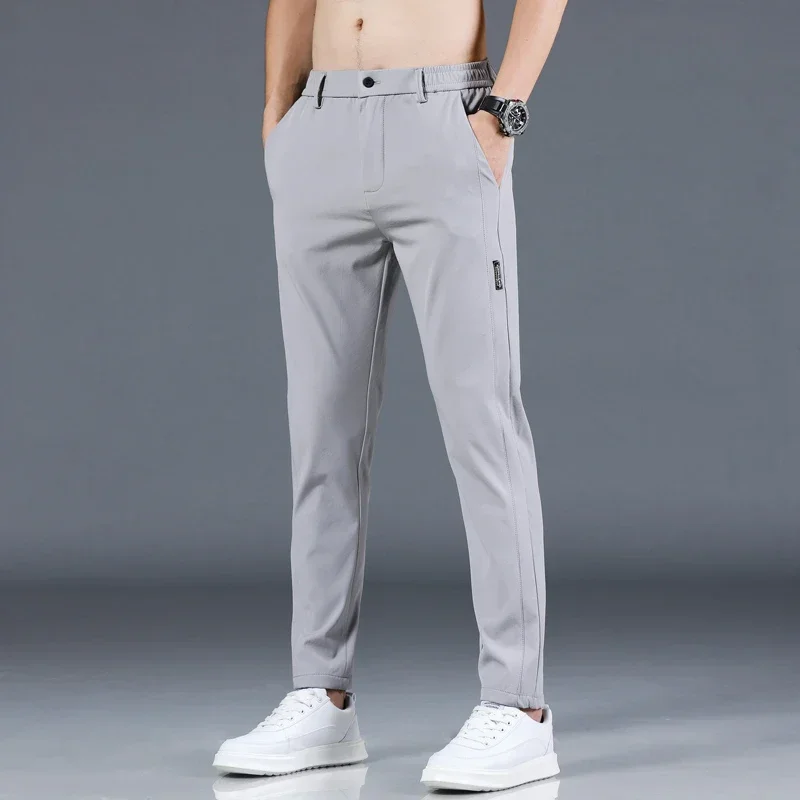 2024 Summer New Thin Ice Silk Stretch Men's Pants Casual Elastic Waist Smooth Trouser Pants Male Brand Clothing 5 Colour 2